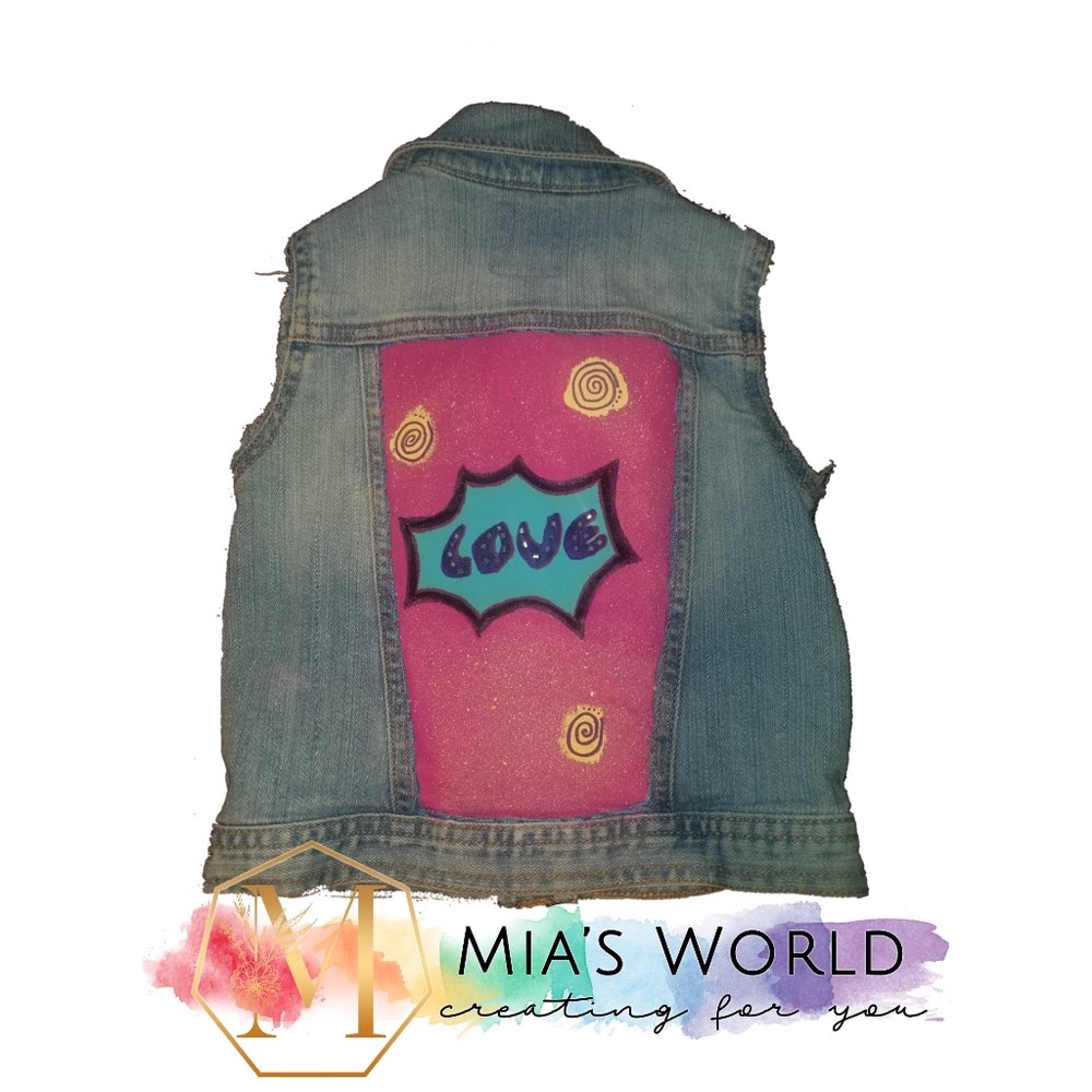 Girl's Denim vest  HAND-Painted US size 3T